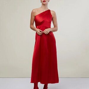 Rachel Parcell One Shoulder Silky Charmeuse Side Slit Midi Dres Size 4